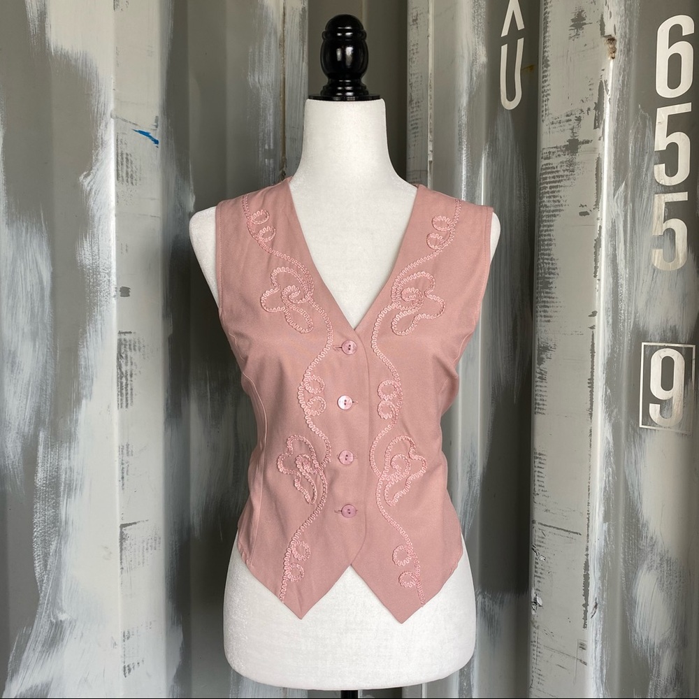 VTG Tribal Vintage Dusky Pink Embroidered Vest & Pants - Picture 9 of 14